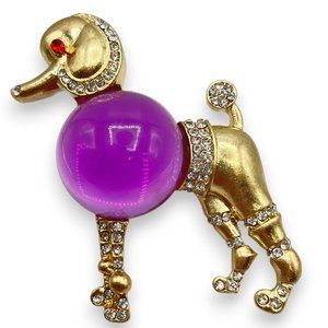 Modern Standard Poodle Dog Brooch w/Purple Plastic Jelly Belly & Rhinestones